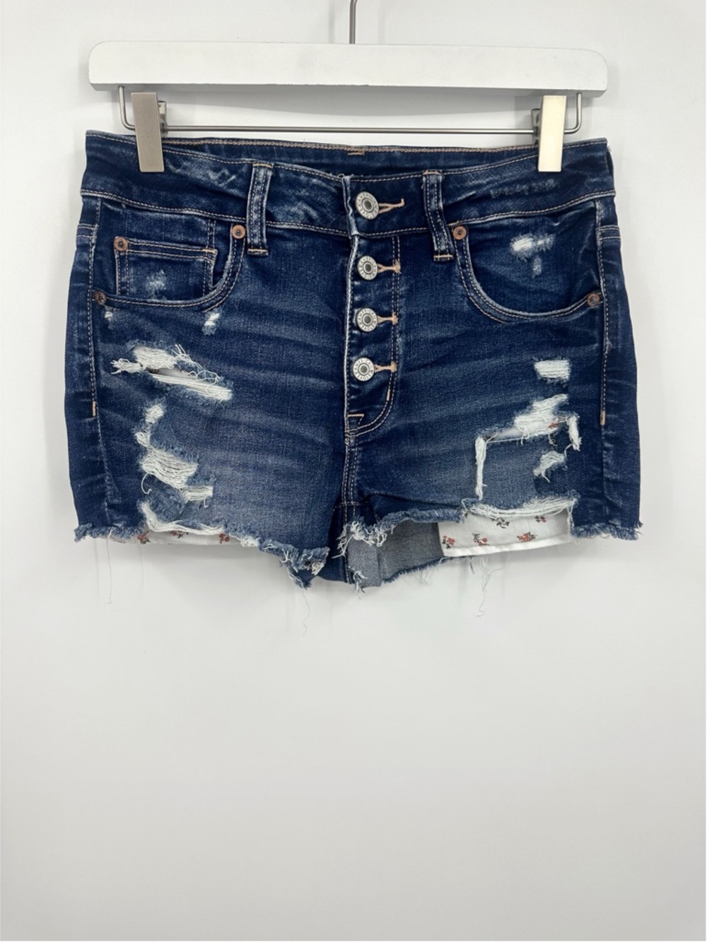 America Eagle Next Level Stretch Hi Rise Shortie Denim Shorts Size 6 Boho
